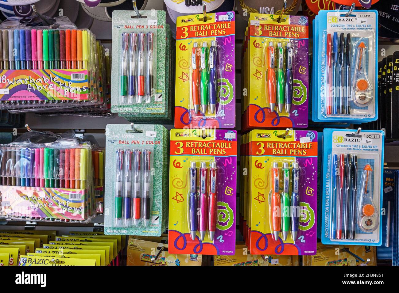 Miami Beach Florida,Dollar Bazaar,display sale packaging pens, Stock Photo