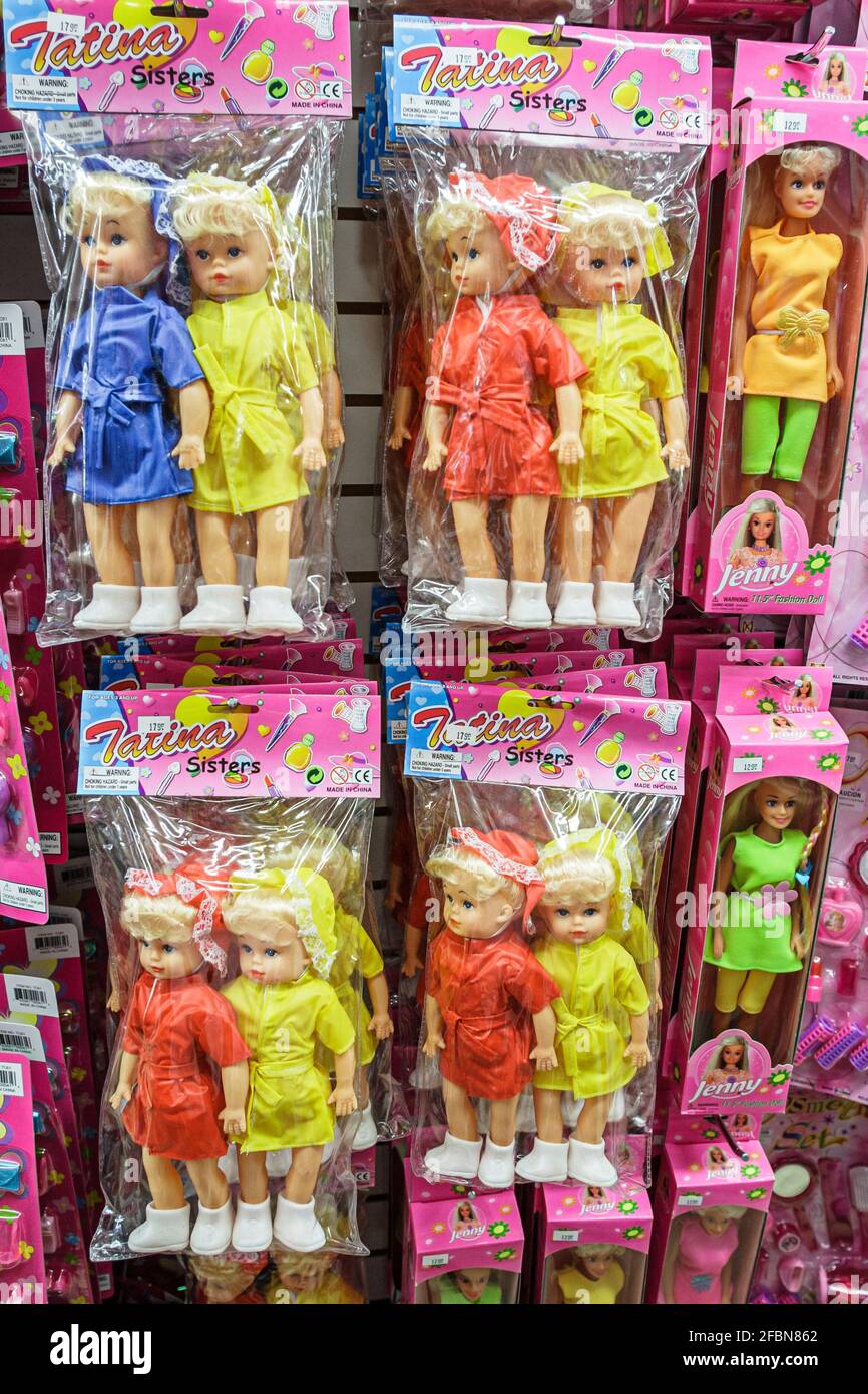 Miami Beach Florida,Dollar Bazaar,display sale packaging dolls toys, Stock Photo