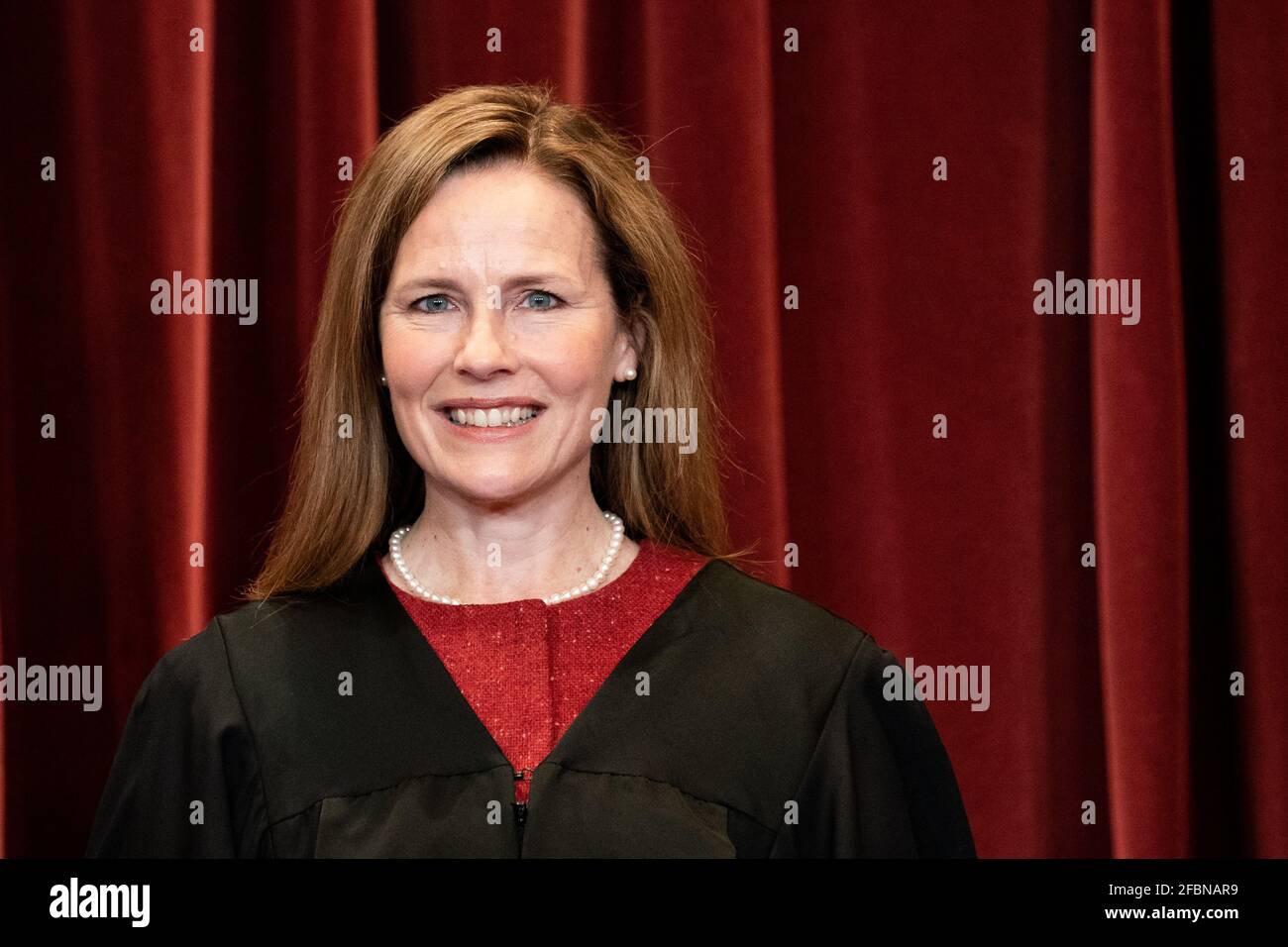 Washington, United States Of America. 23rd Apr, 2021. Associate Justice of the Supreme Court Amy Coney Barrett stands during a group photo of the Justices at the Supreme Court in Washington, DC on April 23, 2021. Credit: Erin Schaff/Pool via CNP | usage worldwide Credit: dpa/Alamy Live News Stock Photo