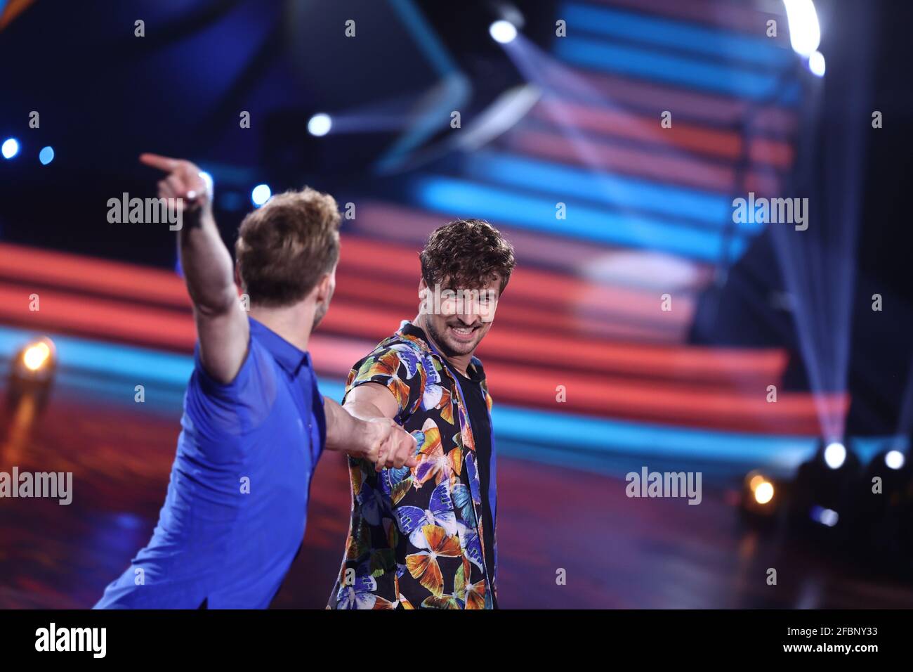 Cologne, Germany. 23rd Apr, 2021. Nicolas Puschmann (r) and Vadim Garbuzov dance Samba to 'Te Quiero Baby' in the seventh RTL show of Lets Dance. Credit: Rolf Vennenbernd/dpa/Alamy Live News Stock Photo