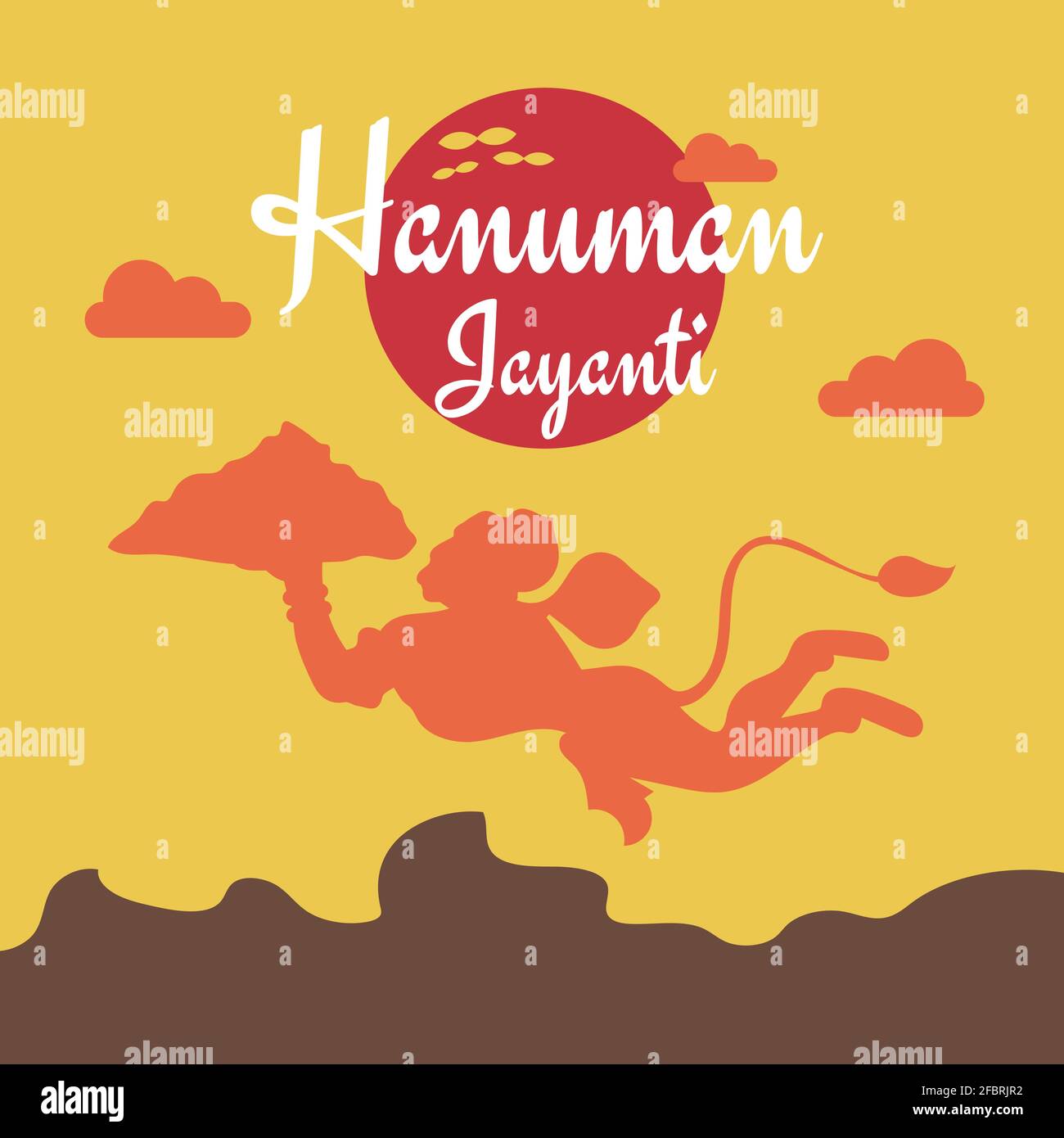 Hanuman Jayanti poster vector, flying hanuman silhouette illustration design Stock Vector