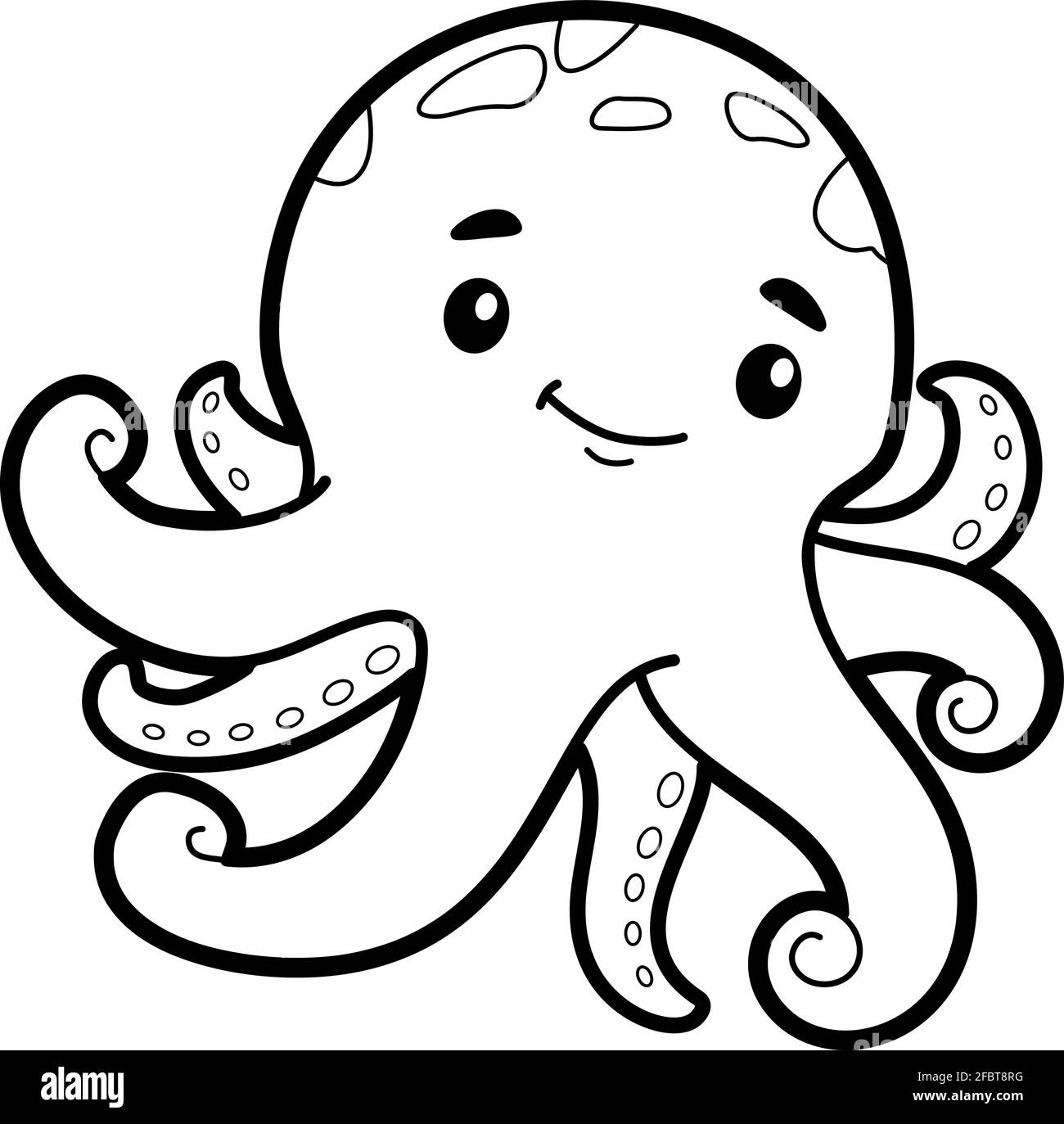 Coloring book or page for kids. octopus black and white vector ...