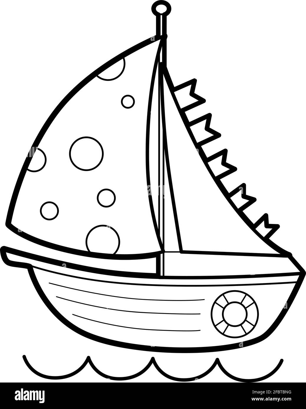 Coloring book or page for kids. boat black and white vector ...