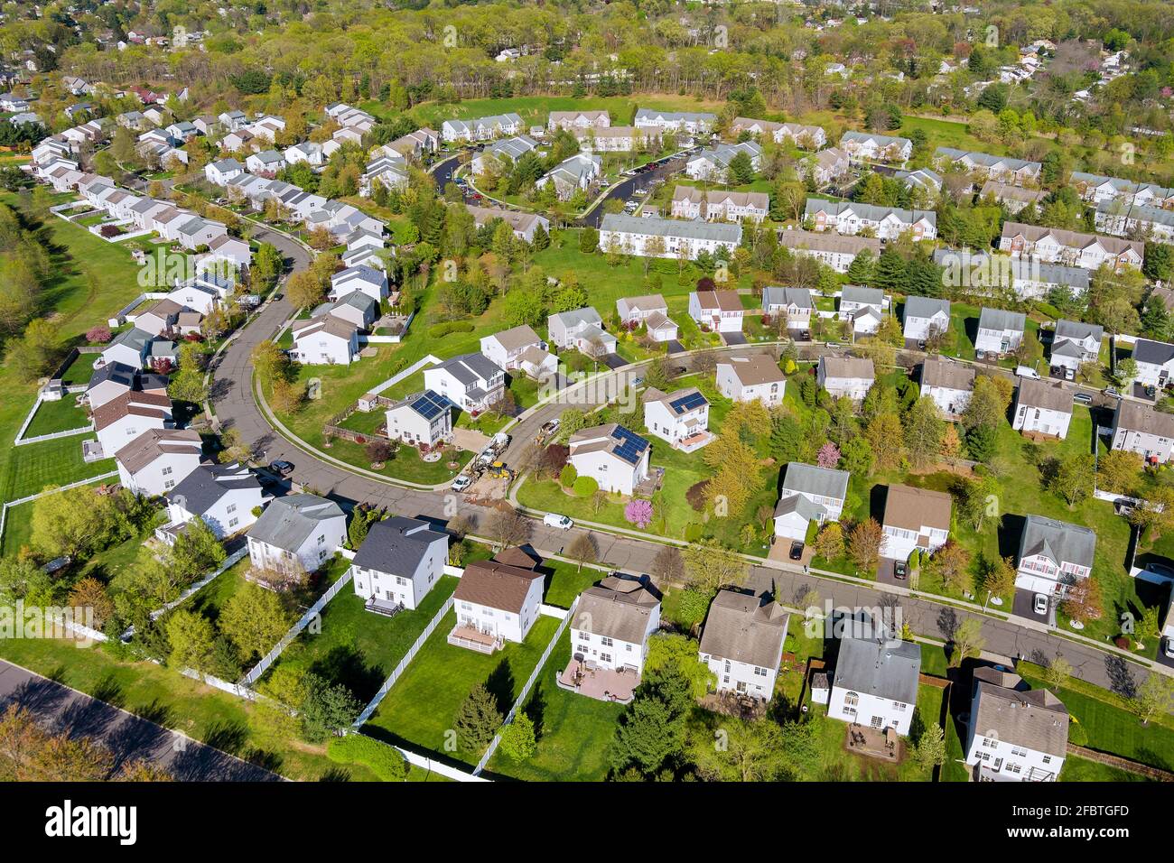 Aerial view of residential houses neighborhood complex at suburban