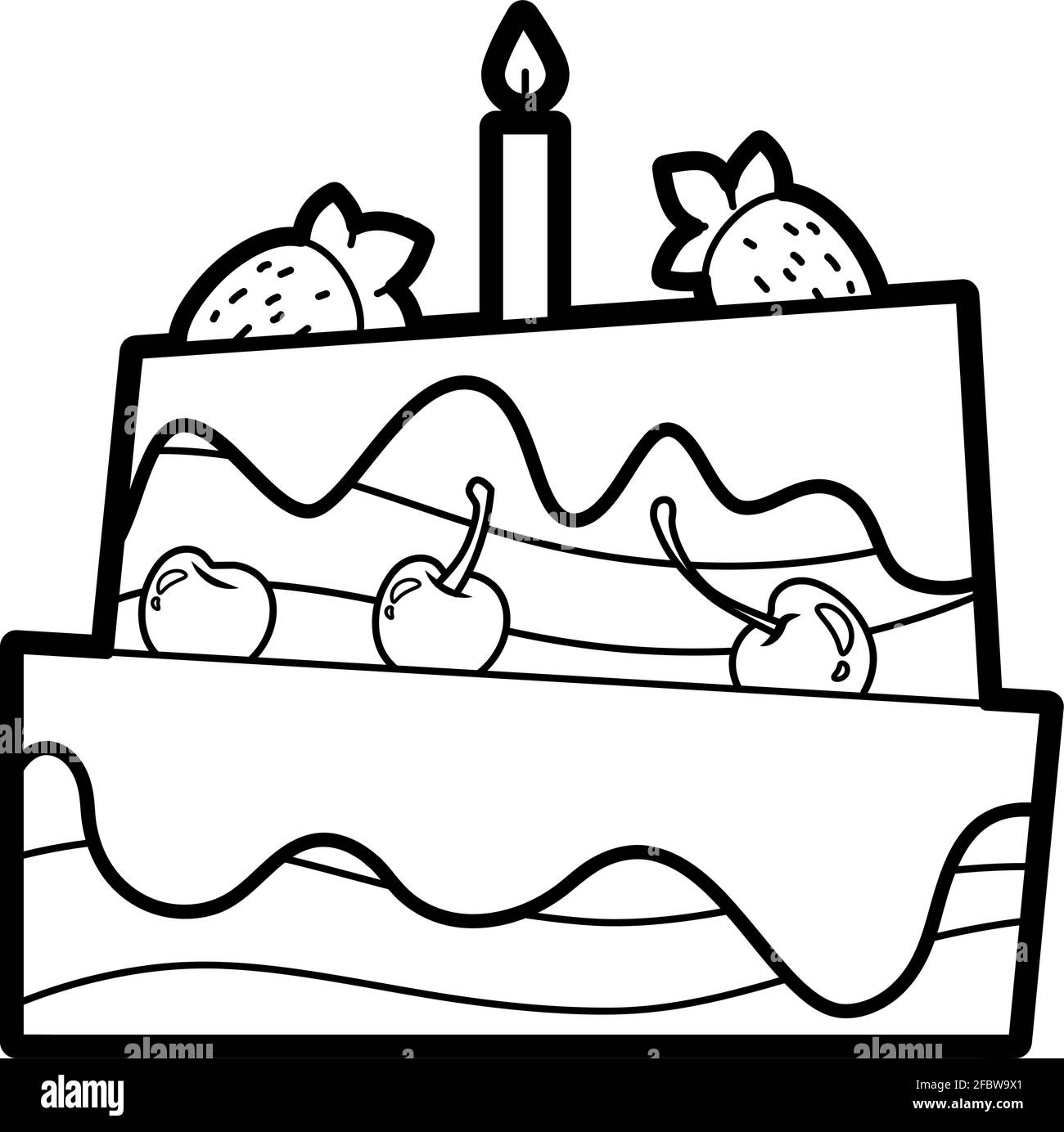 Coloring book or page for kids. cake black and white vector ...