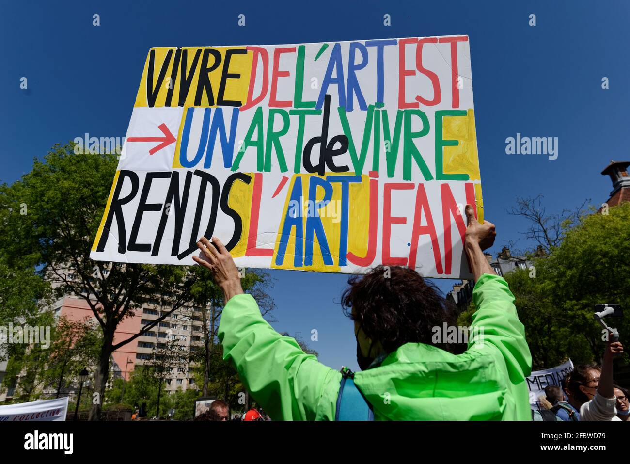 On the call of the CGT spectacle and SUD culture unions, 1,500 people marched in Paris to denounce the unemployment insurance reform.Philippe Martinez Stock Photo