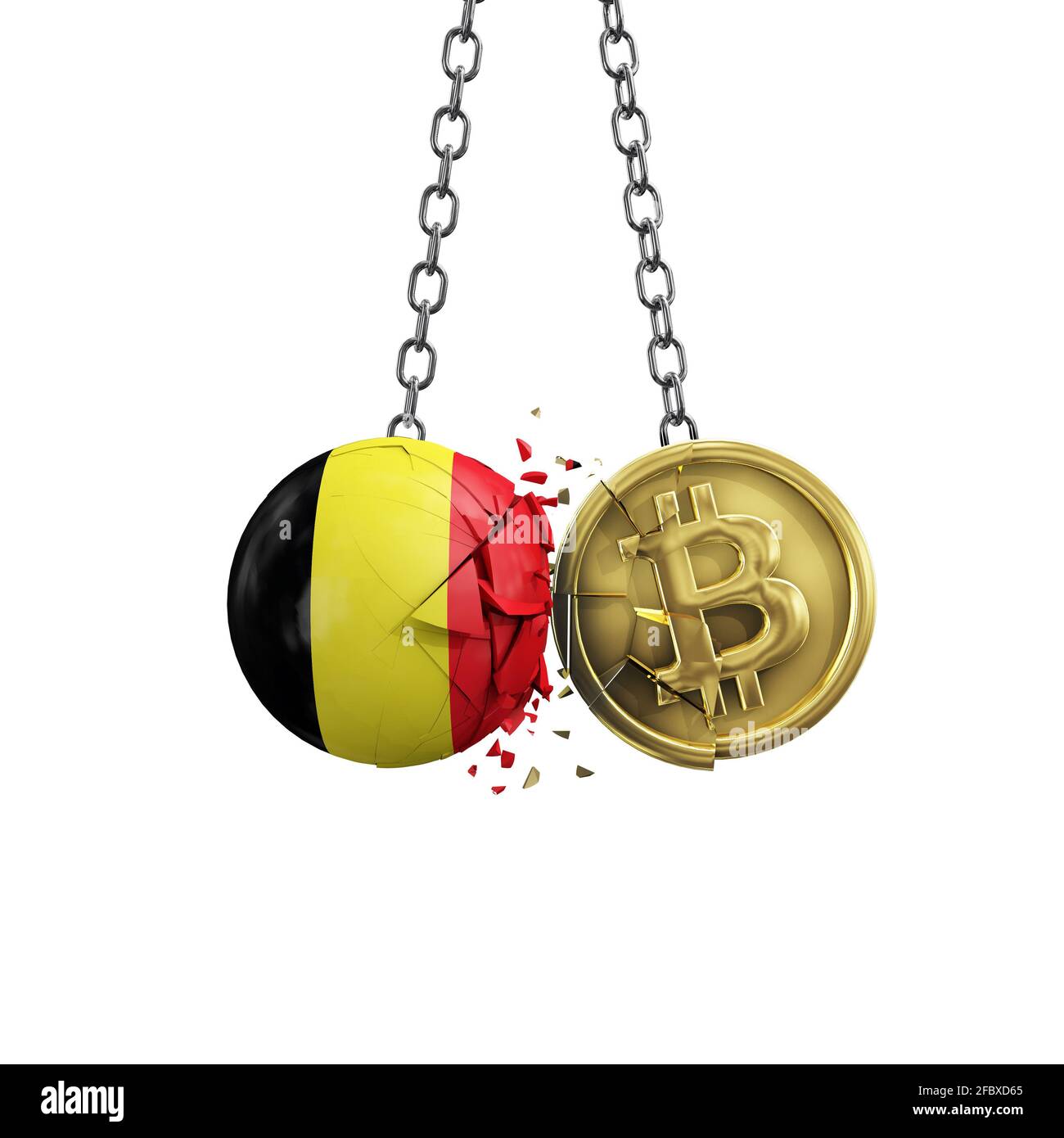 Belgium flag smashing into a gold bitcoin crypto coin. 3D Rendering Stock  Photo - Alamy