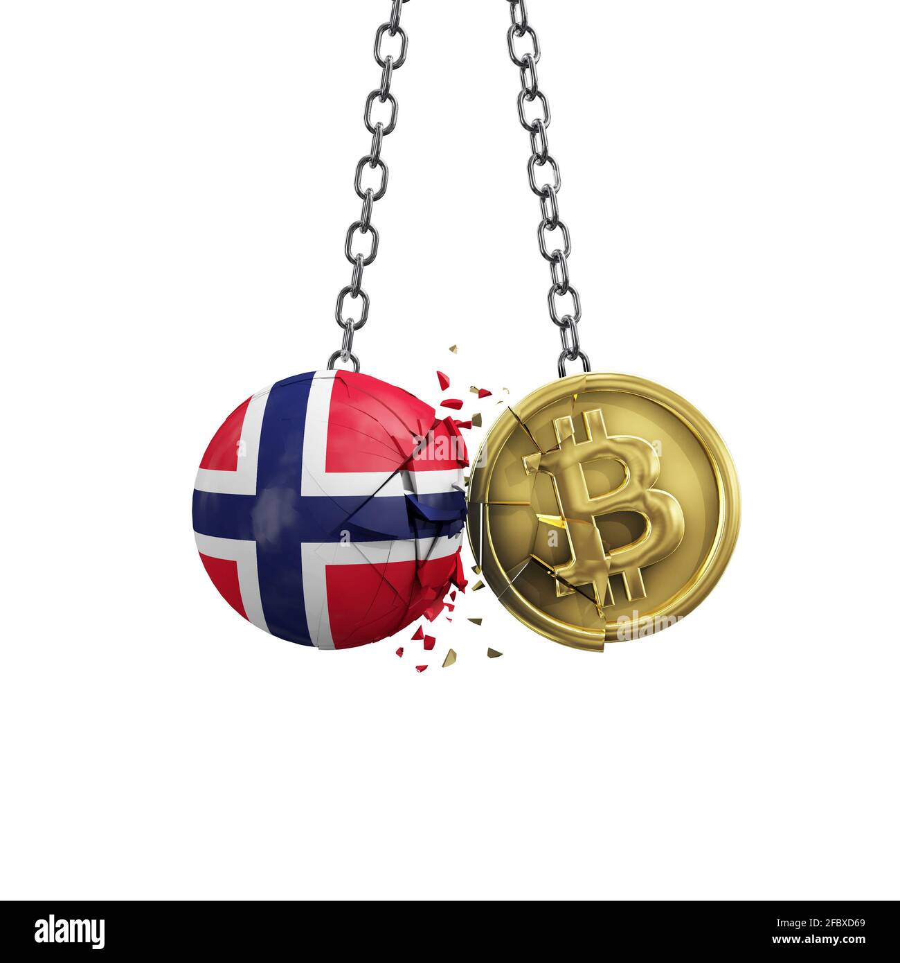 Norway flag smashing into a gold bitcoin crypto coin. 3D Rendering Stock  Photo - Alamy