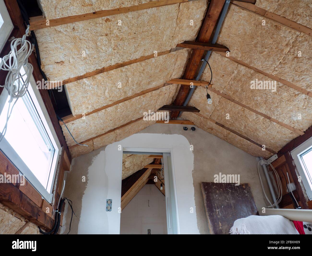 The attic is being renovated in the house Stock Photo