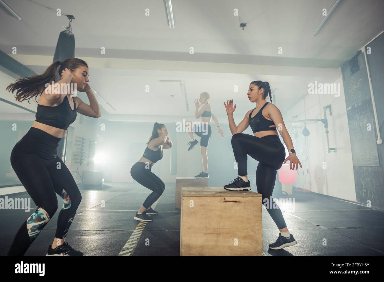 Fitness group of strong women having cross functional training in the gym Stock Photo Alamy