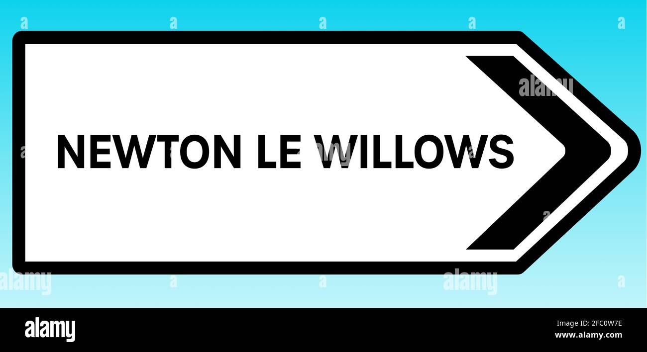 A graphic illlustration of a British road sign pointing to Newton le Willows Stock Photo
