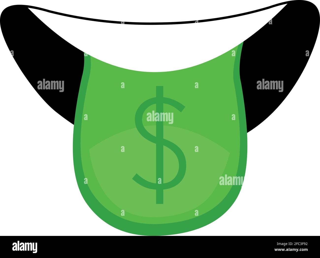 Vector emoticon illustration of a mouth sticking out its tongue with the dollar sign Stock Vector