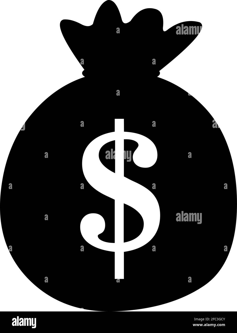 Vector illustration of the black silhouette of a money bag with the dollar sign Stock Vector