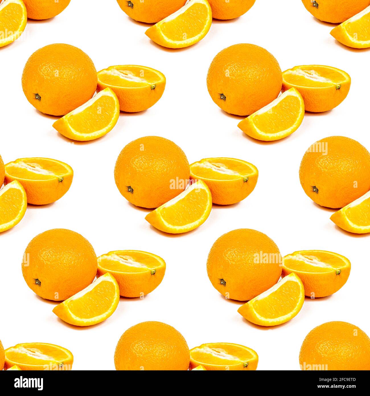 Fresh orange slices repeat seamless pattern on white background. Stock Photo