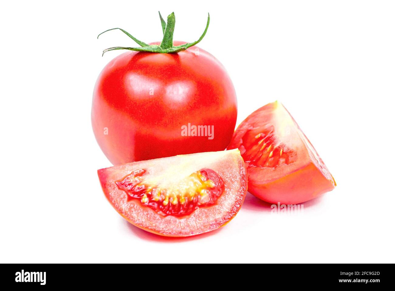 Fresh tomato slices isolated on white background. Stock Photo