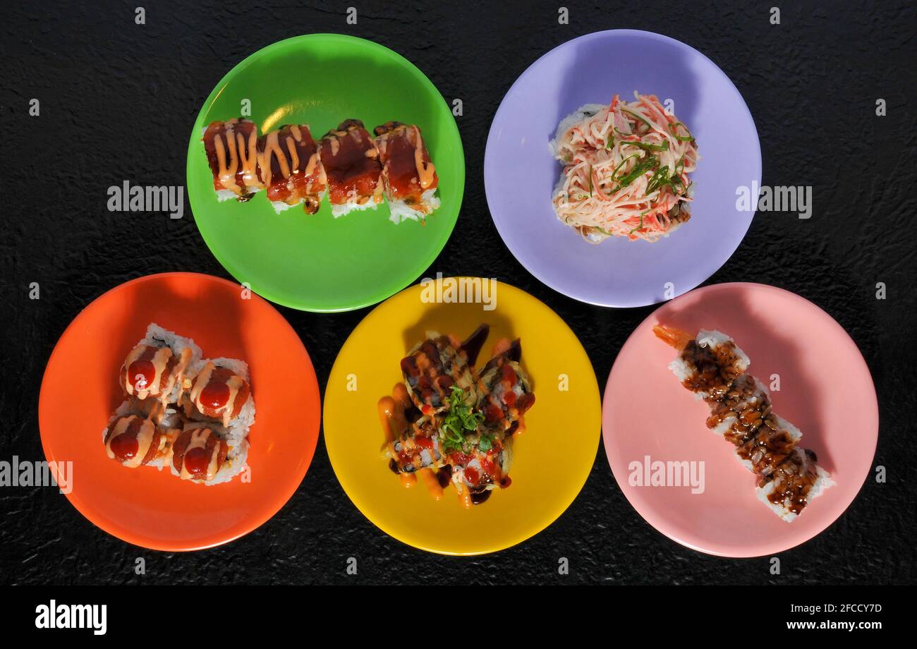 Traditional and authentic Japanese cusine know as a Sushi Roll Stock Photo