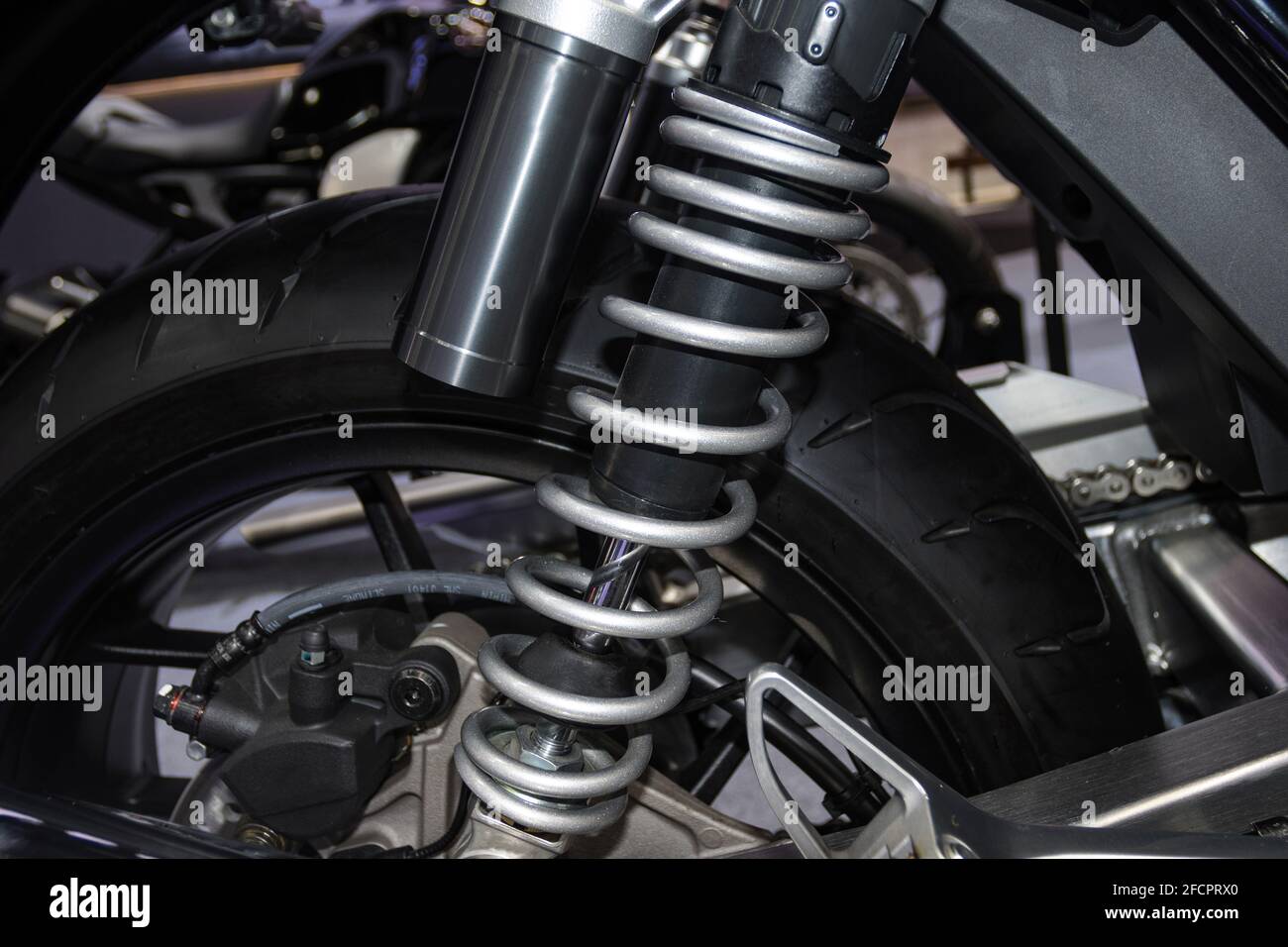 black Shock Absorbers part of Motorcycle for absorbing jolts Stock