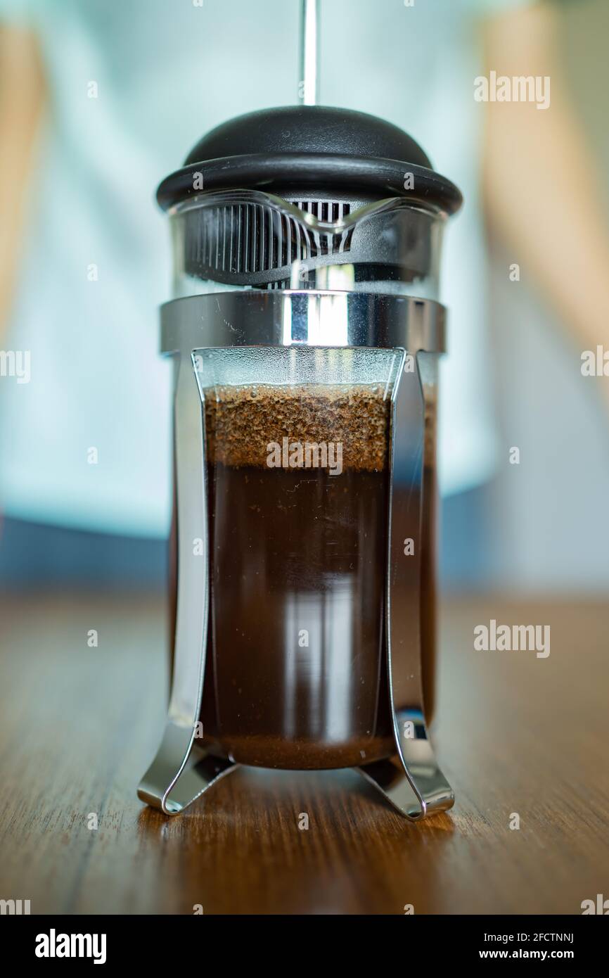 Making coffee from French Press Stock Photo