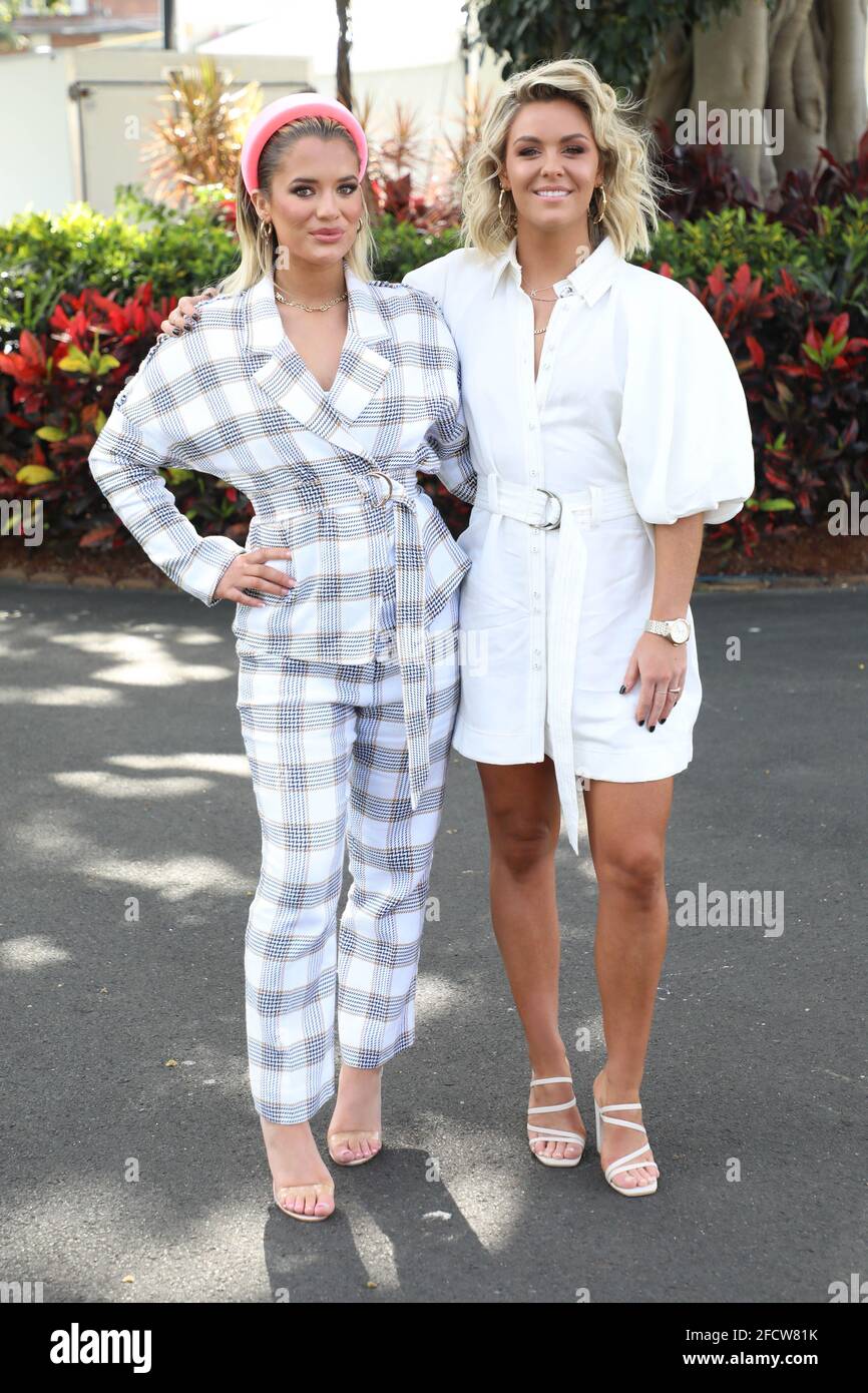 Sydney, Australia. 24th April 2021. Channel 7’s Big Brother housemates Tilly Whitfeld and  Katie Williams attend the final event of the Sydney Autumn Racing Carnival - Schweppes All Aged Stakes Day at Royal Randwick racecourse. Credit: Richard Milnes/Alamy Live News Stock Photo