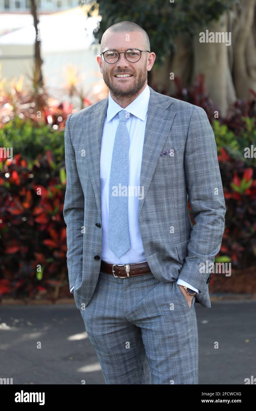 Sydney, Australia. 24th April 2021. Sam Reid, GWS Giants AFL Player attends the final event of the Sydney Autumn Racing Carnival - Schweppes All Aged Stakes Day at Royal Randwick racecourse. Credit: Richard Milnes/Alamy Live News Stock Photo