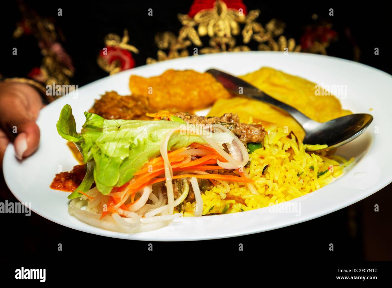 vegetarian food in a Hindu wedding reception Stock Photo