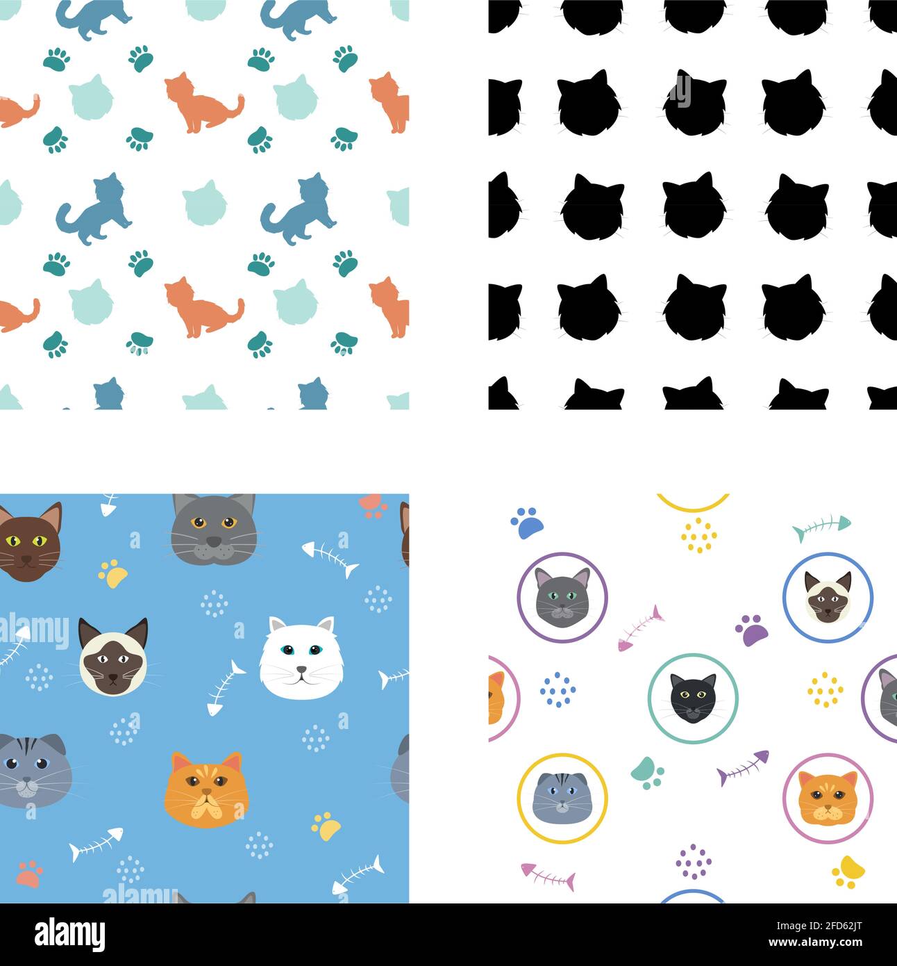 Cute Cat Breeds Seamless Pattern Cartoon Animal Illustration Different Type To Background or Wallpaper Stock Vector