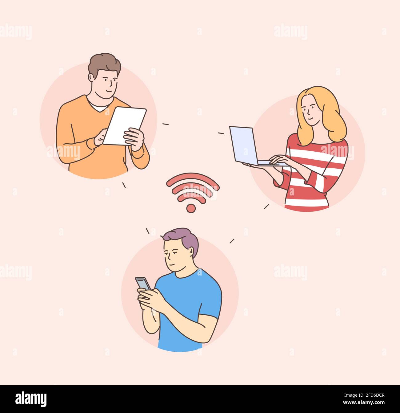 Young people faces online social media communications concept. Man ...