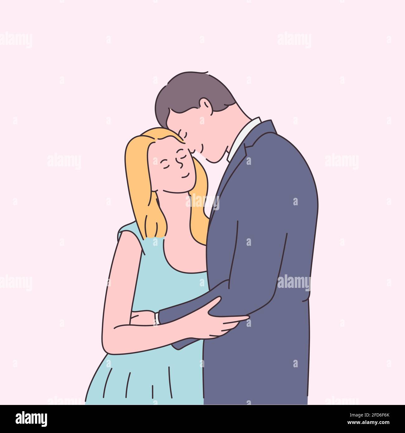 Romantic Kissing Couple Drawing Stock Vector Image & Art - Alamy