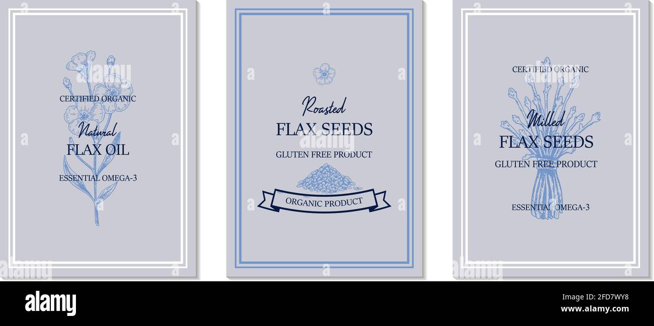 Set of hand drawn flax vertical designs. Vector illustration in sketch ...