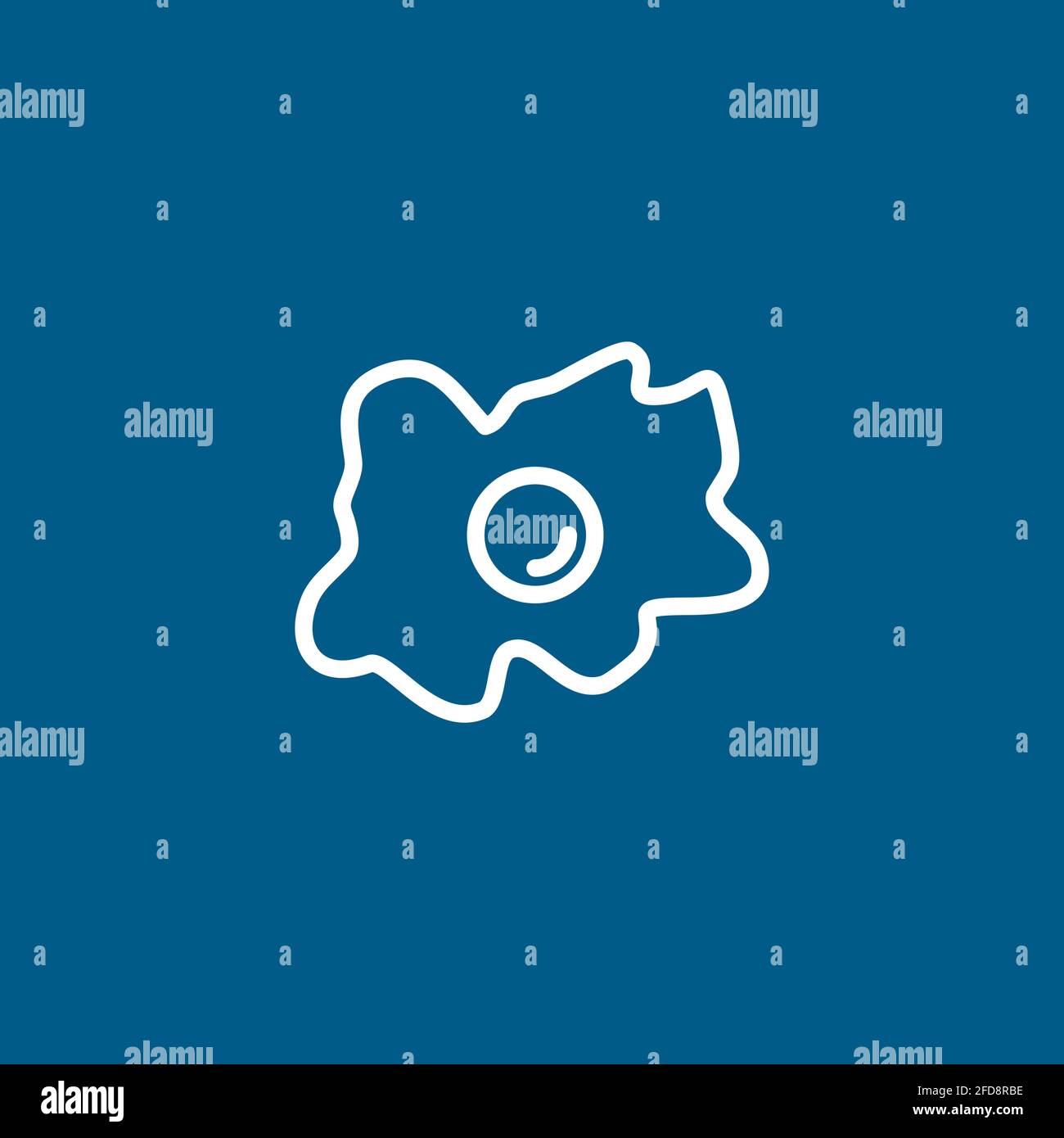 Fried Egg Line Icon On Blue Background. Blue Flat Style Vector Illustration. Stock Vector