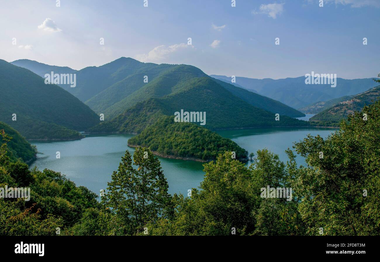 The lakes and lush green hills of Rhodope Mountains in Bulgaria Stock Photo