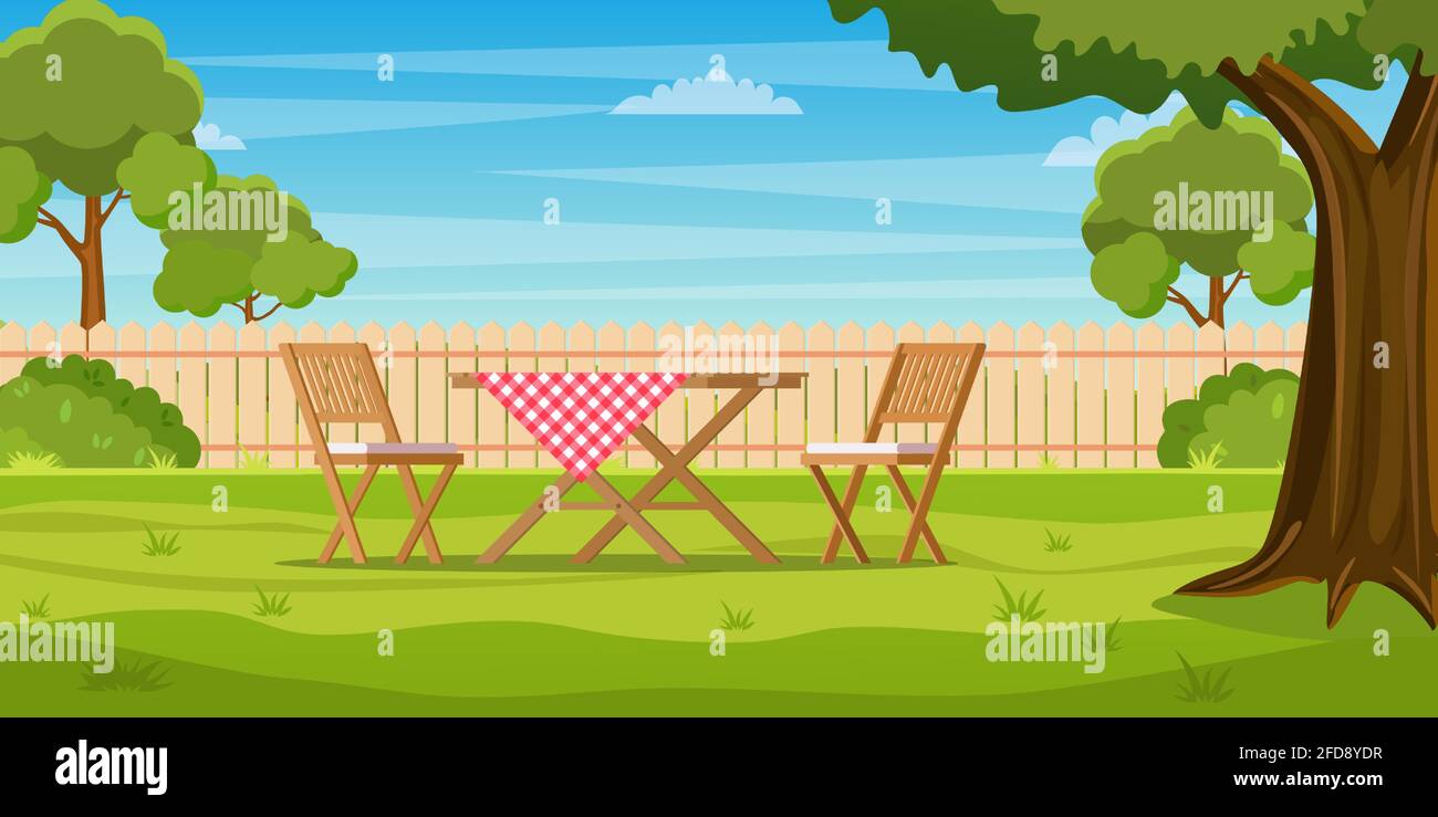 House backyard with green grass lawn Stock Vector