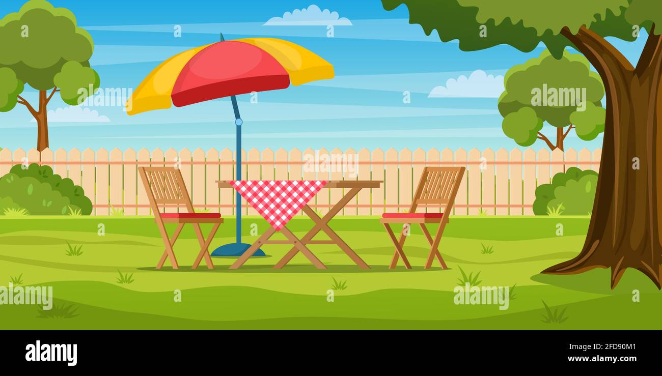 House backyard with green grass lawn Stock Vector