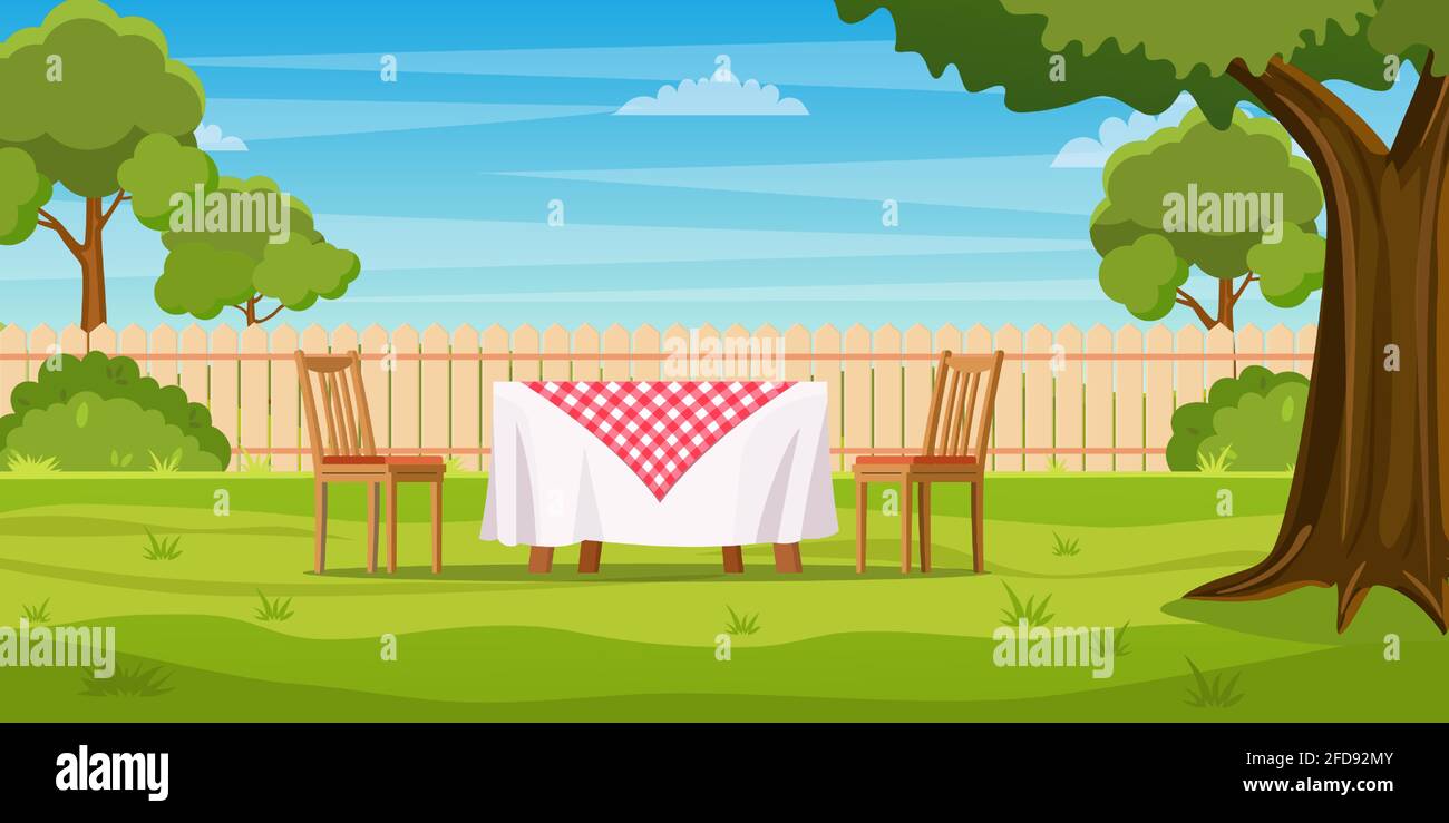 House backyard with green grass lawn Stock Vector