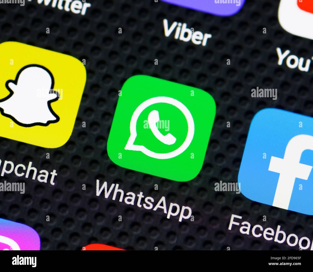 WhatsApp Icon on a Smartphone, Close Up Stock Photo