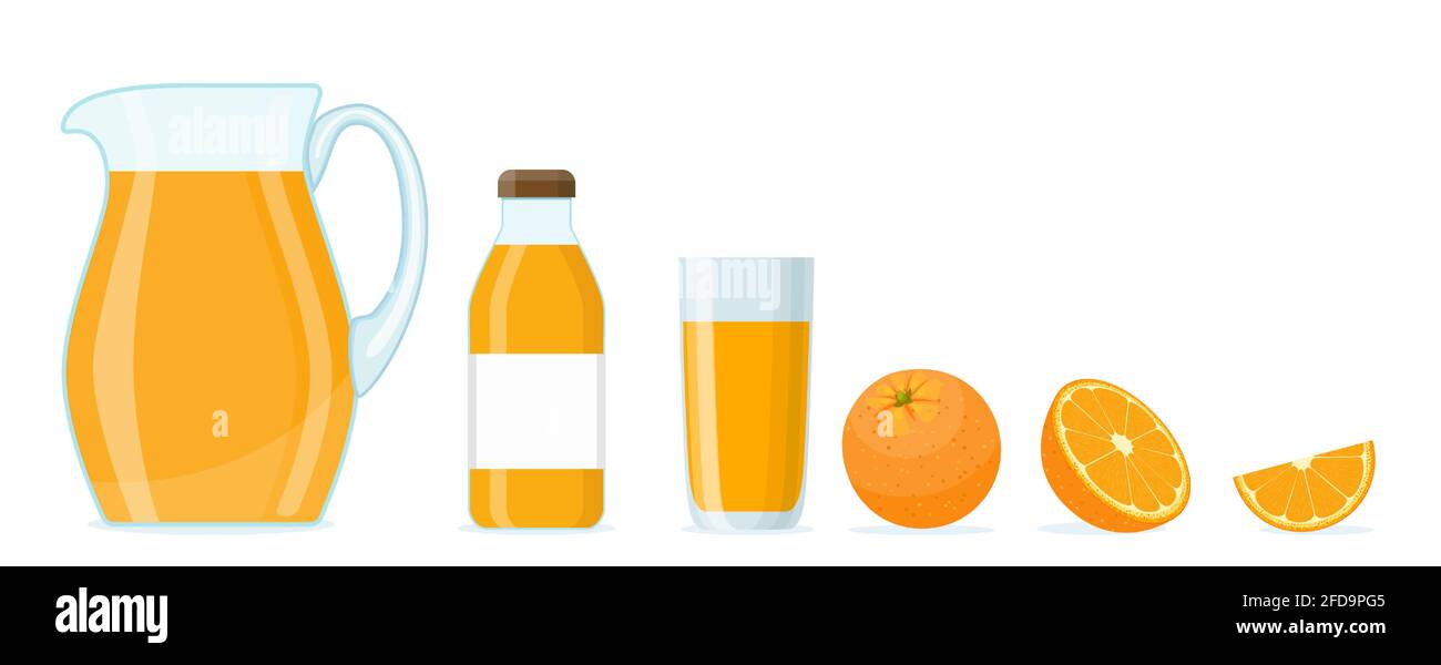 Orange juice set on white background Stock Vector