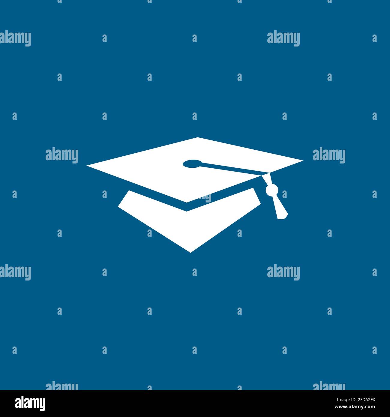 Graduation Hat Icon On Blue Background. Blue Flat Style Vector