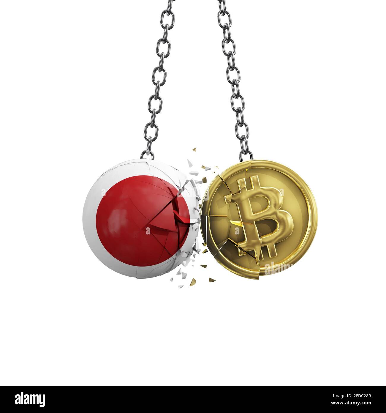 Japan flag smashing into a gold bitcoin crypto coin. 3D Rendering Stock  Photo - Alamy