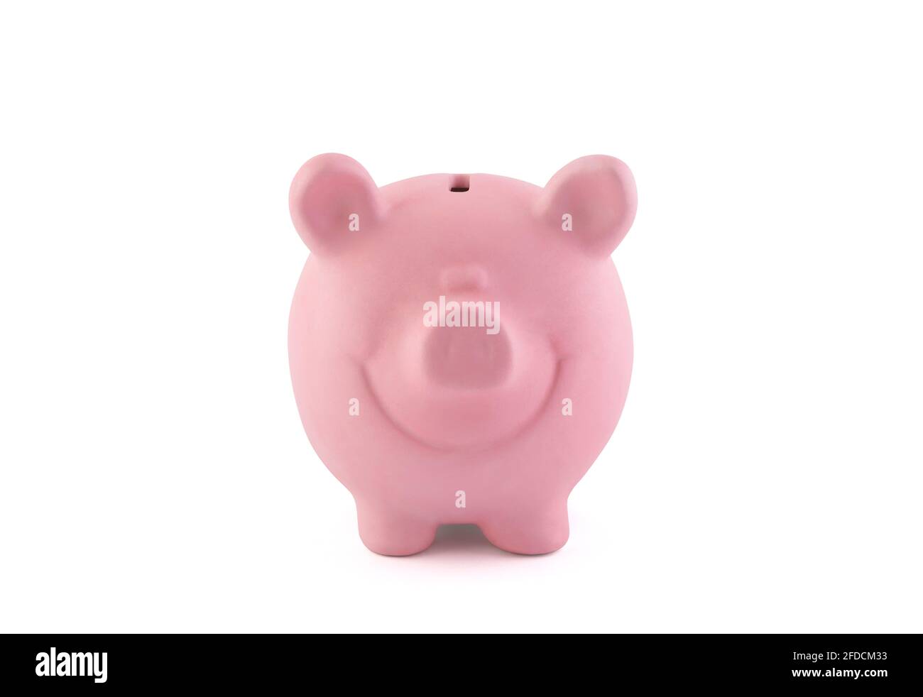 Happy pink piggy bank isolated on white background Stock Photo - Alamy