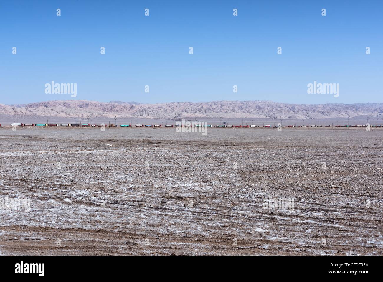 A major traffic jam on the highway on the Gobi Desert in northwest China Stock Photo