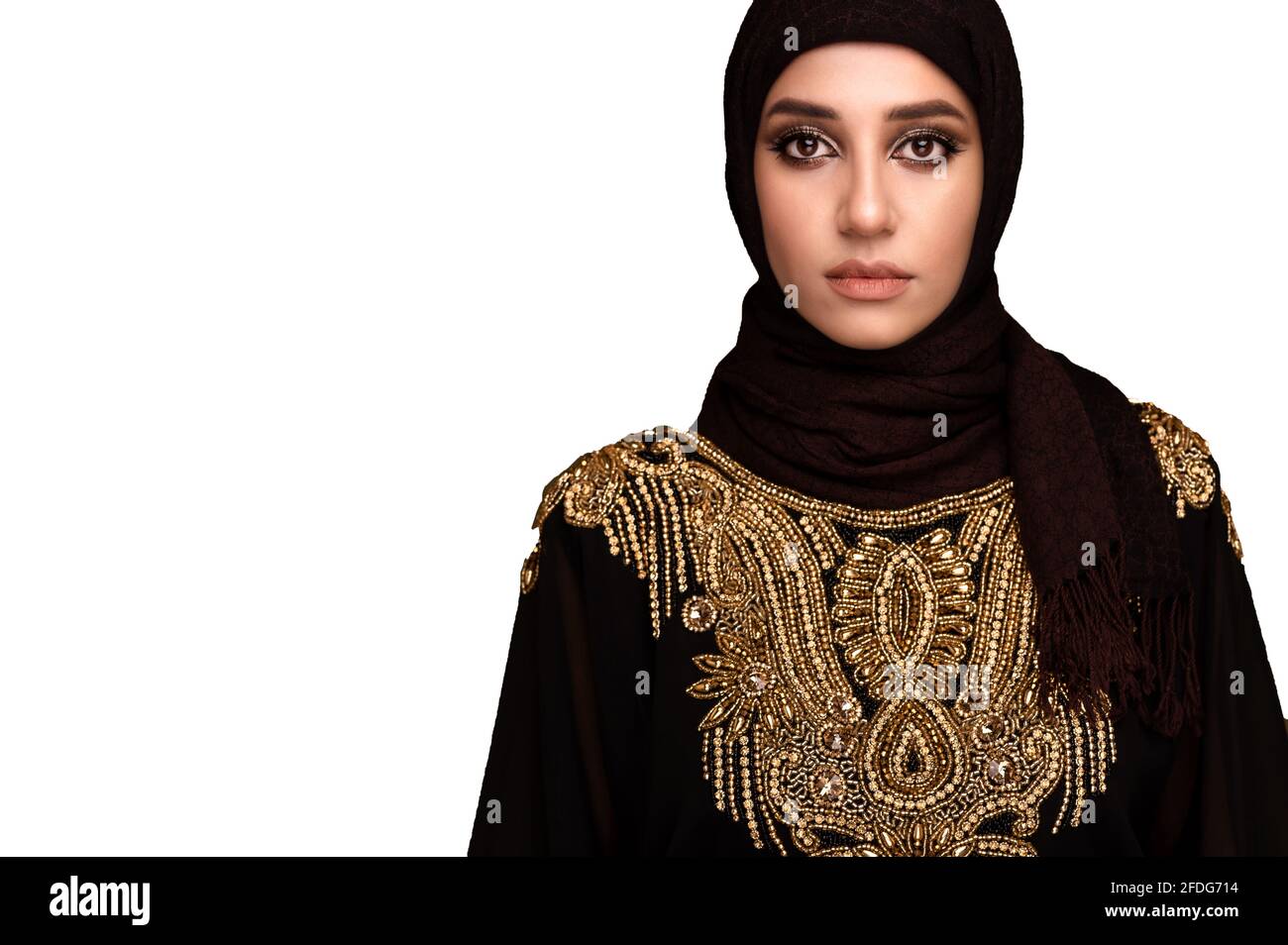 Muslim Woman In Hijab Portrait Of A Young Arab Girl In Traditional Dress White Background
