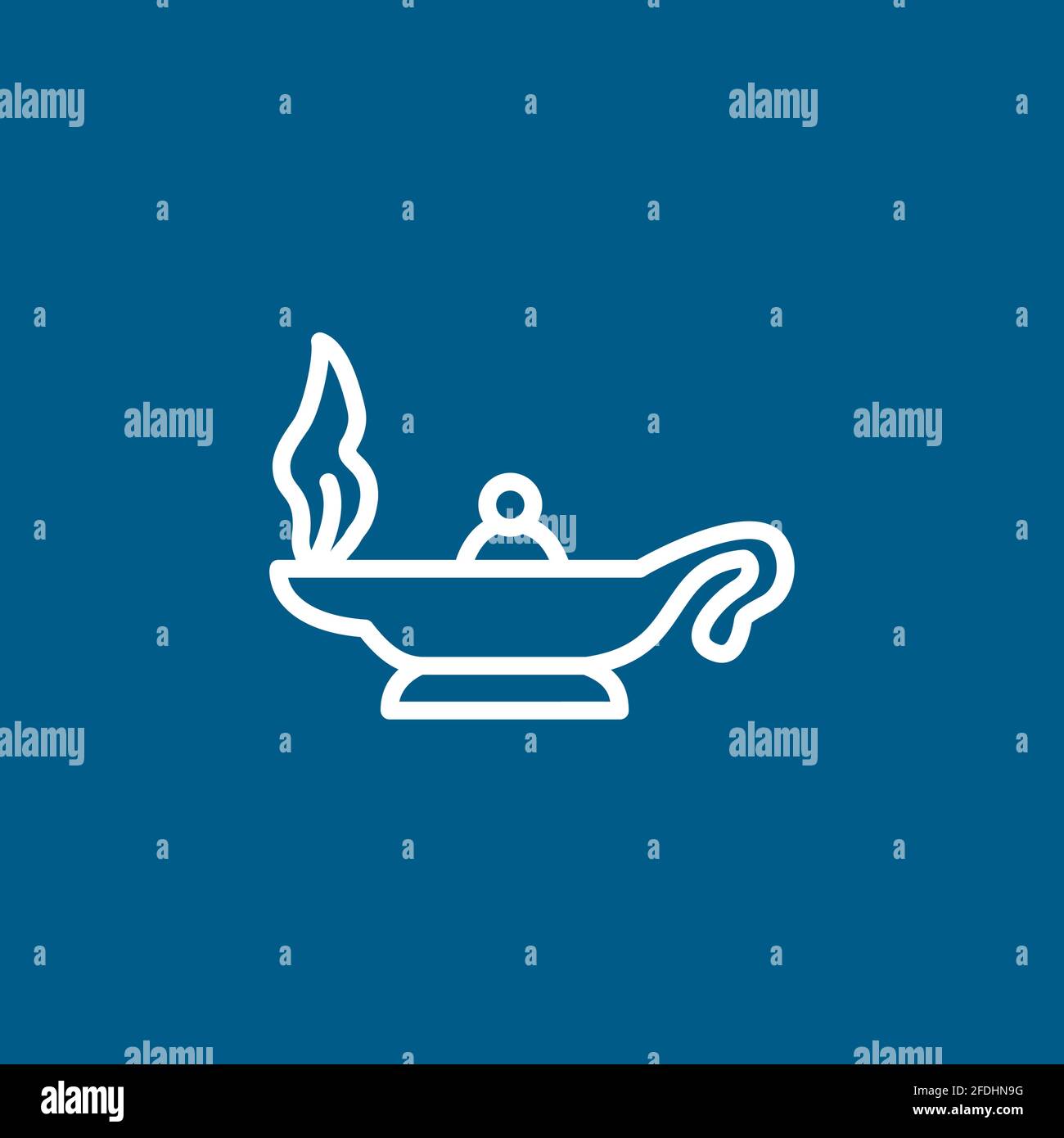 Magic Oil Lamp Line Icon On Blue Background. Blue Flat Style Vector ...