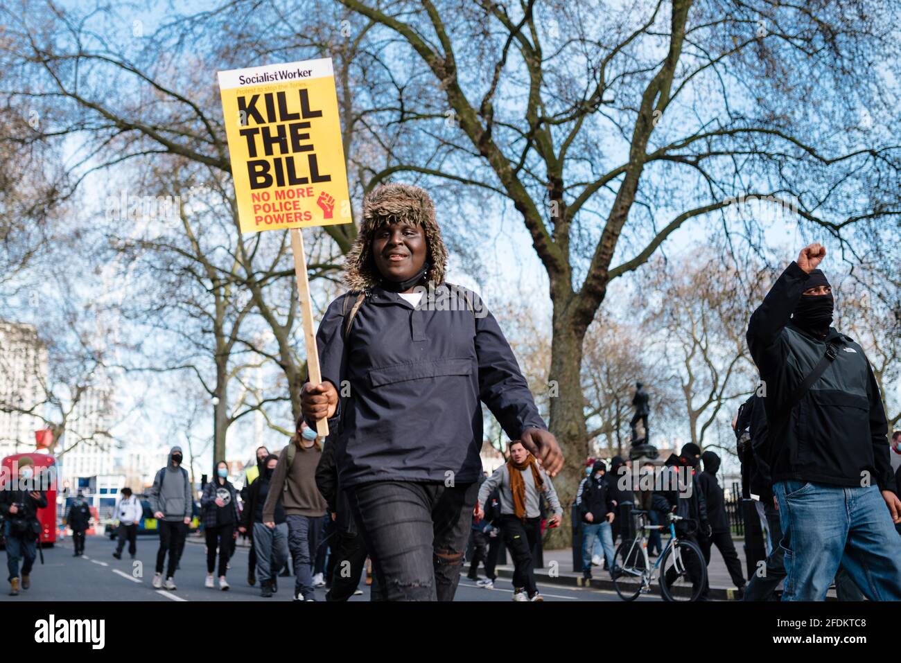 London, UK. 17 Apr 2021. 'Kill The Bill' protest, against the government's proposed Police, Crime, Sentencing and Courts Bill. Stock Photo
