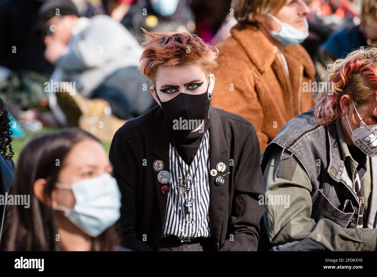 London, UK. 17 Apr 2021. 'Kill The Bill' protest, against the government's proposed Police, Crime, Sentencing and Courts Bill. Stock Photo