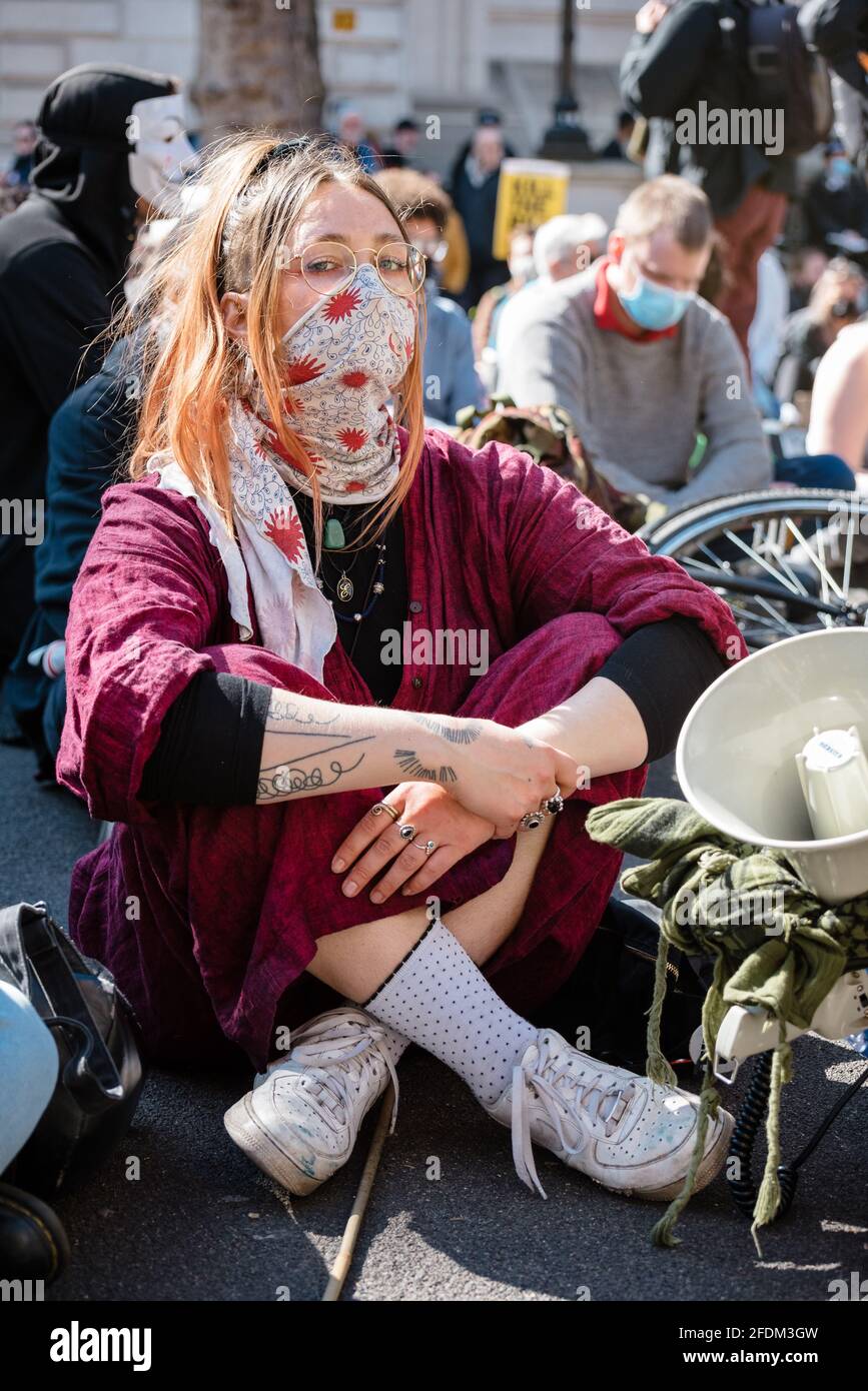 London, UK. 17 Apr 2021. 'Kill The Bill' protest, against the government's proposed Police, Crime, Sentencing and Courts Bill. Stock Photo