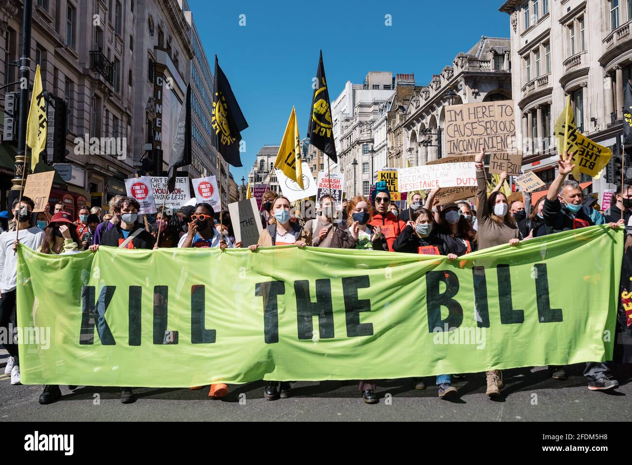 London, UK. 17 Apr 2021. 'Kill The Bill' protest, against the government's proposed Police, Crime, Sentencing and Courts Bill. Stock Photo