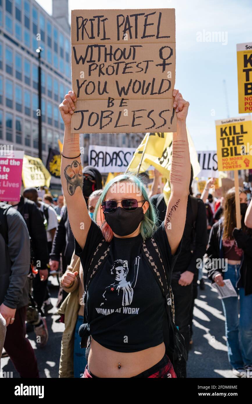 London, UK. 17 Apr 2021. 'Kill The Bill' protest, against the government's proposed Police, Crime, Sentencing and Courts Bill. Stock Photo