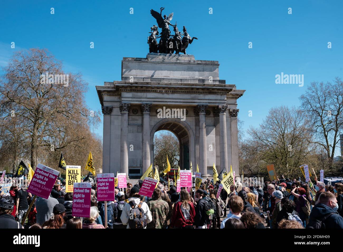 London, UK. 17 Apr 2021. 'Kill The Bill' protest, against the government's proposed Police, Crime, Sentencing and Courts Bill. Stock Photo