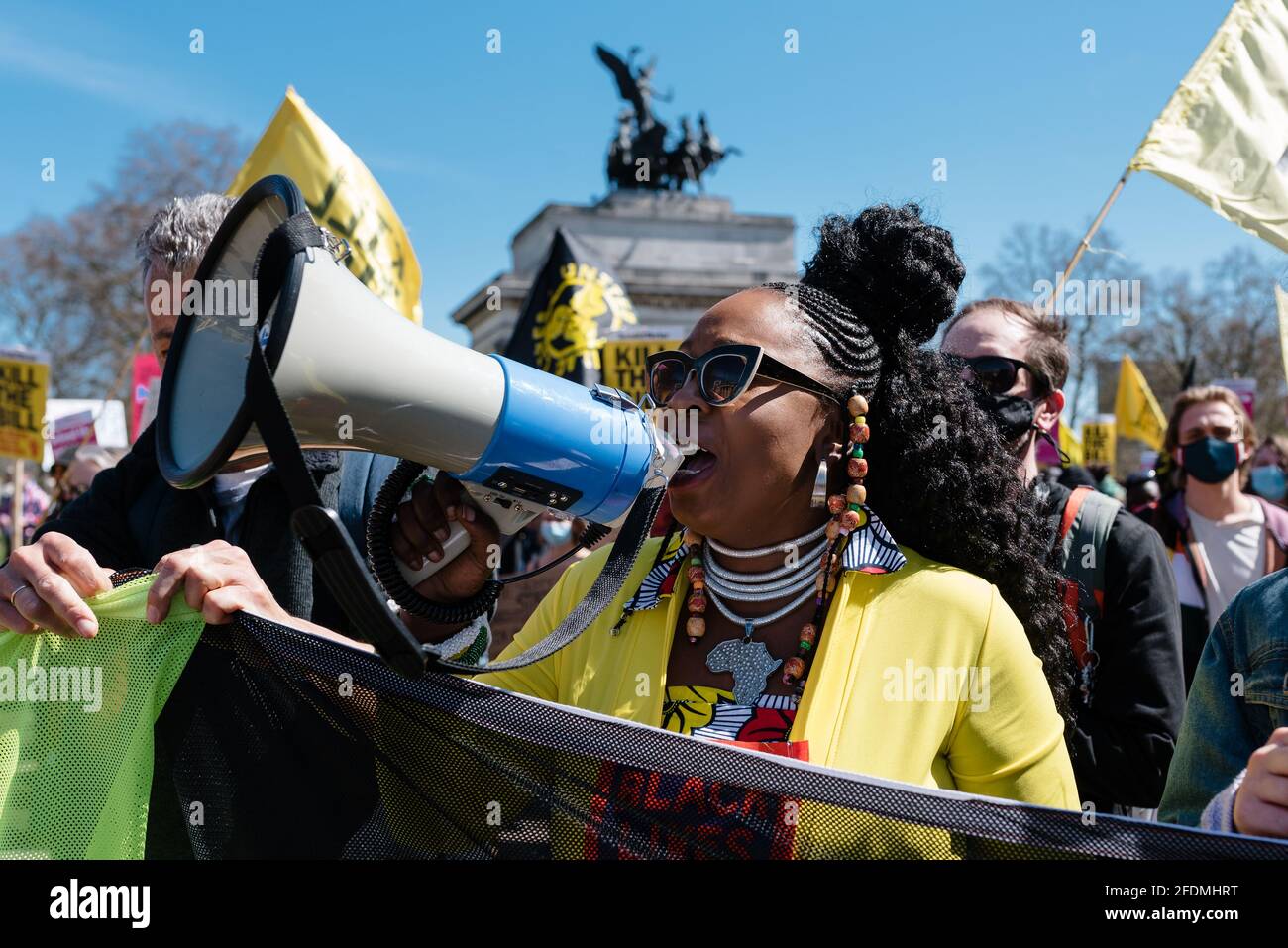 London, UK. 17 Apr 2021. 'Kill The Bill' protest, against the government's proposed Police, Crime, Sentencing and Courts Bill. Stock Photo