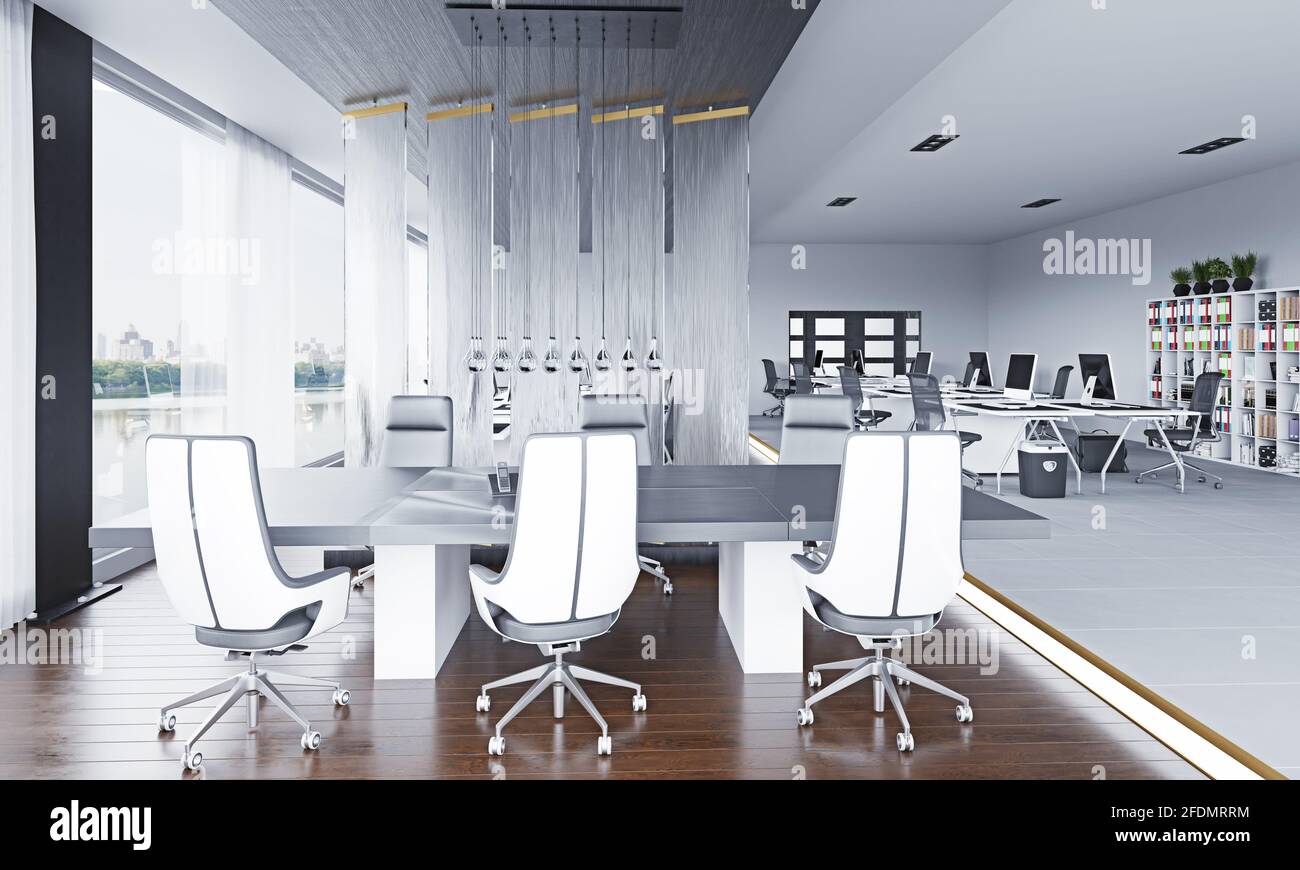 modern office interior design concept. 3d rendering idea Stock Photo - Alamy